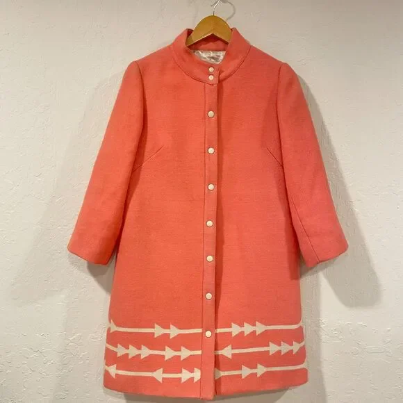 ~Anthropologie Med Wool Coat Lauren Moffatt "Eastward" Coral Peach Women's M - Picture 9 of 15